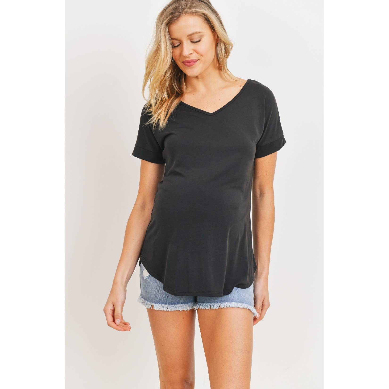 V-Neck Open Back Short Sleeve Maternity T-Shirt