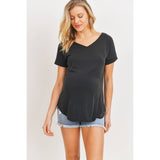 V-Neck Open Back Short Sleeve Maternity T-Shirt