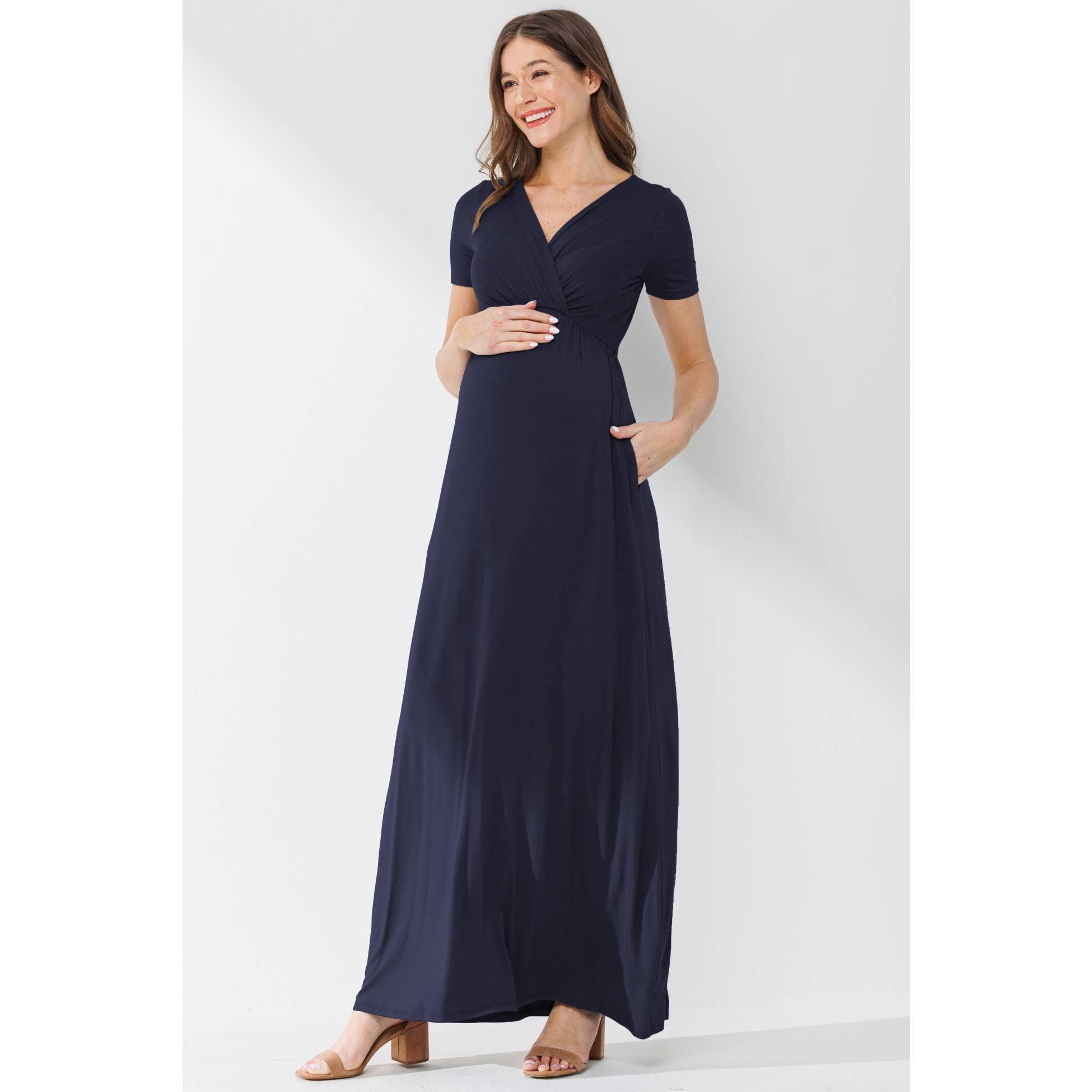 Surplice Maternity Nursing Short Sleeve Maxi Dress