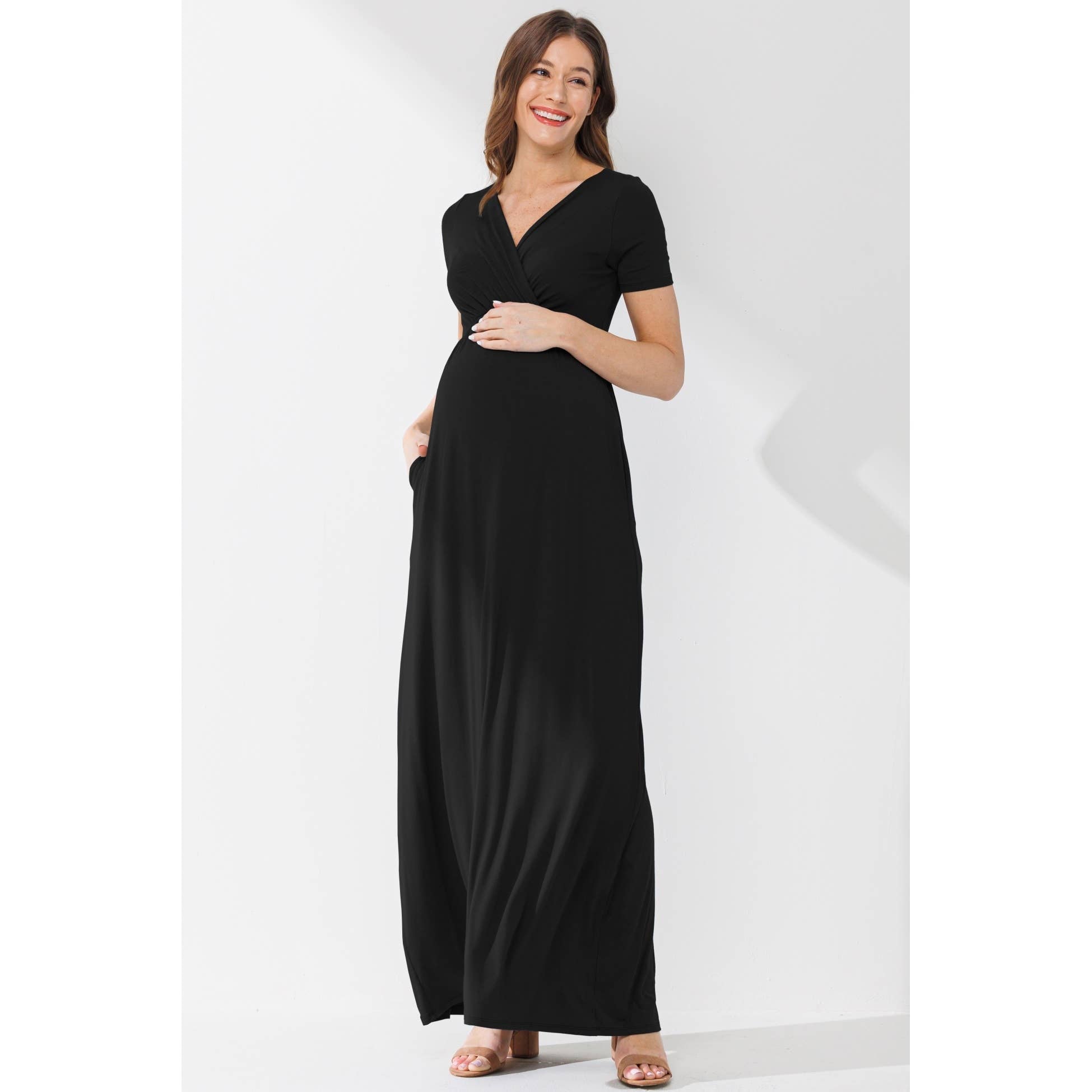 Surplice Maternity Nursing Short Sleeve Maxi Dress