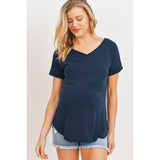 V-Neck Open Back Short Sleeve Maternity T-Shirt