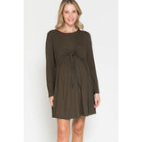Maternity Wrap Waist Ruched Ruffle Spring Midi Dress