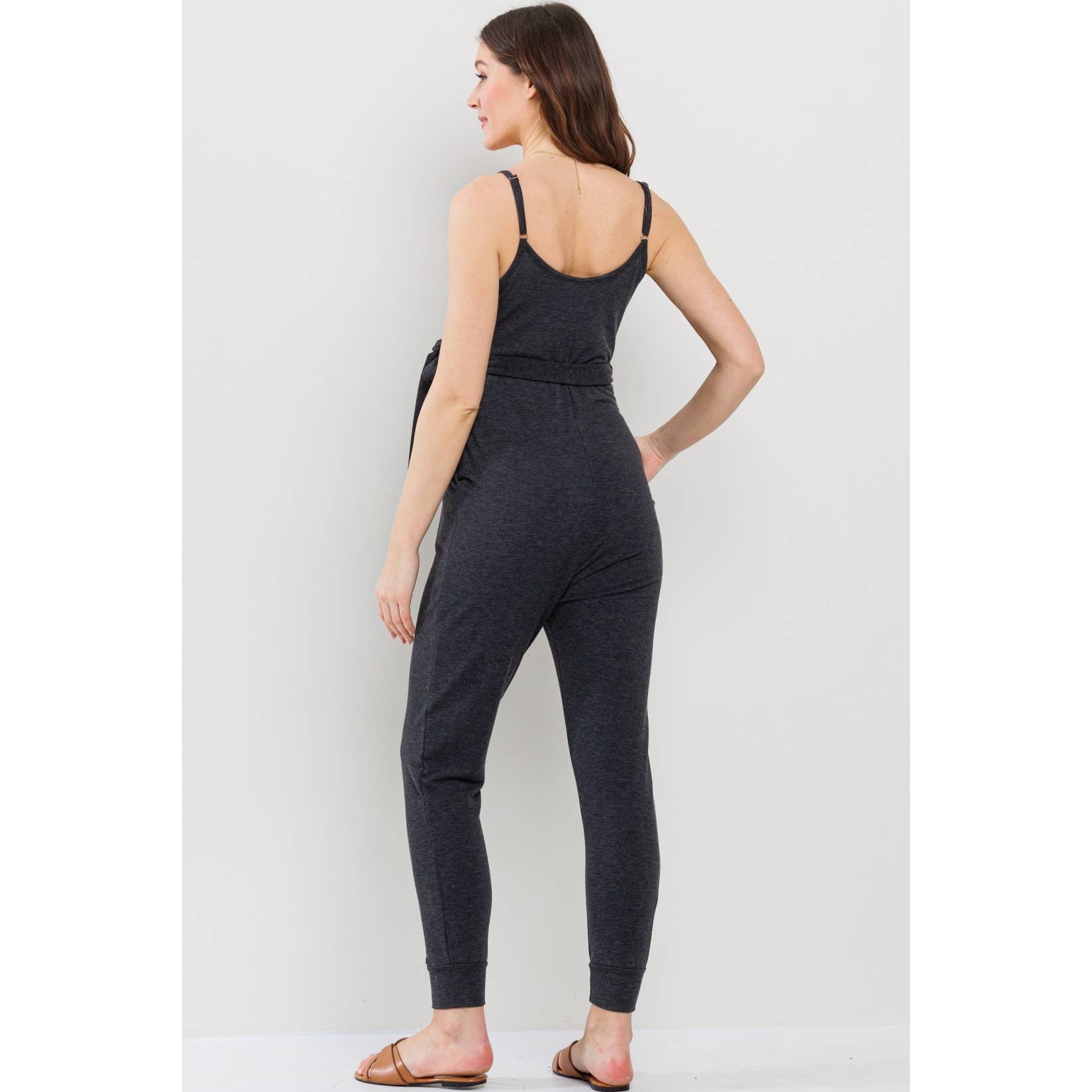 Sleeveless Belted Maternity Knit Jumpsuit