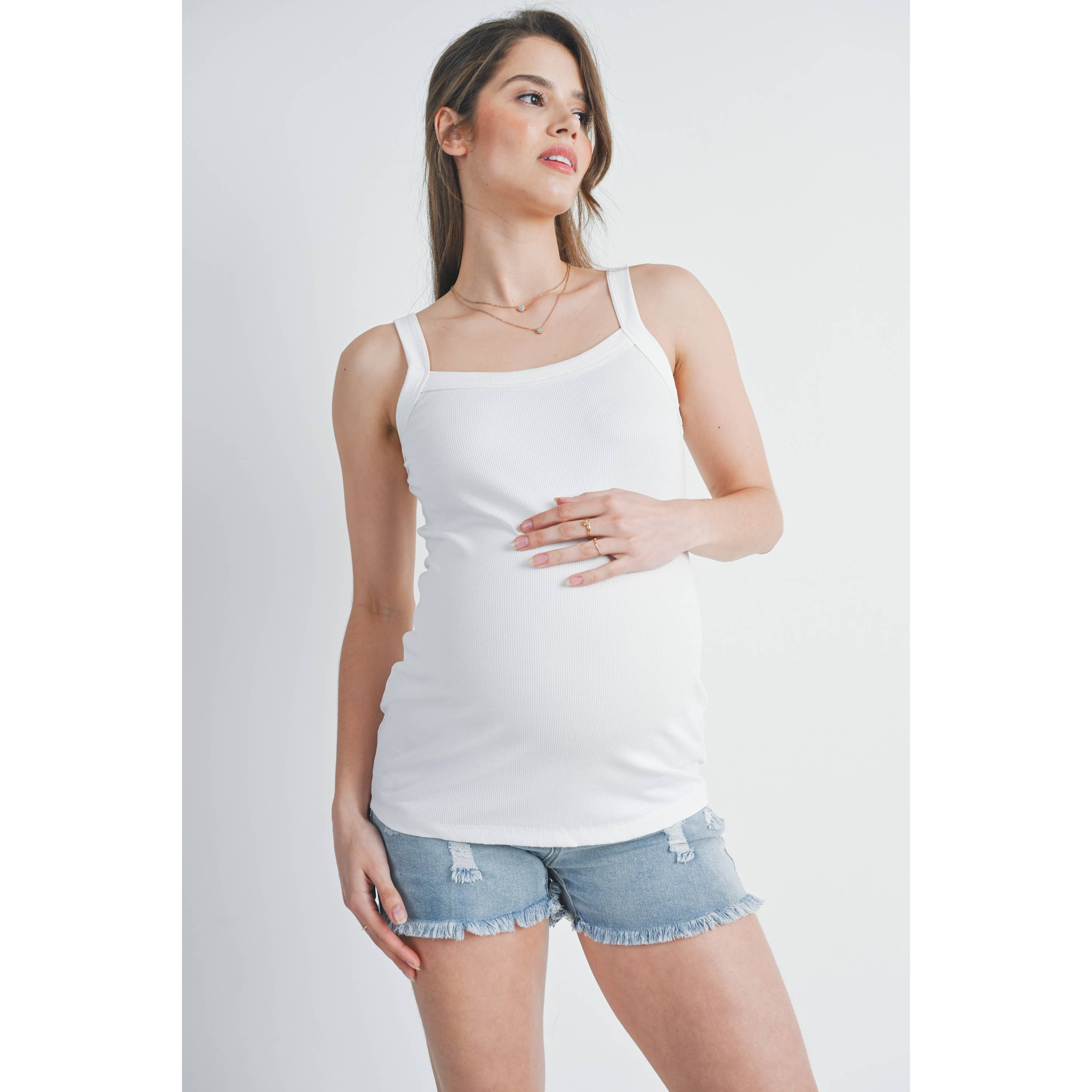 Ribbed Scoop Neck Maternity Solid Tank Top