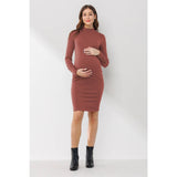 Ribbed Mock Neck Button Sleeve Maternity Dress
