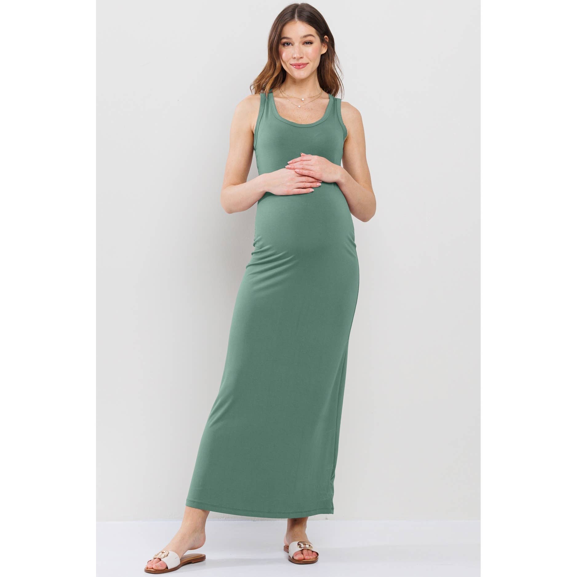 Scoop Neck Maternity Jersey Tank Top Maxi Dress