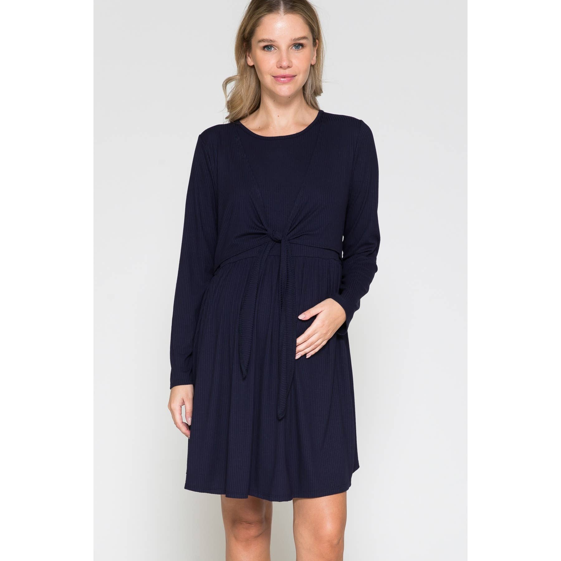 Maternity Wrap Waist Ruched Ruffle Spring Midi Dress