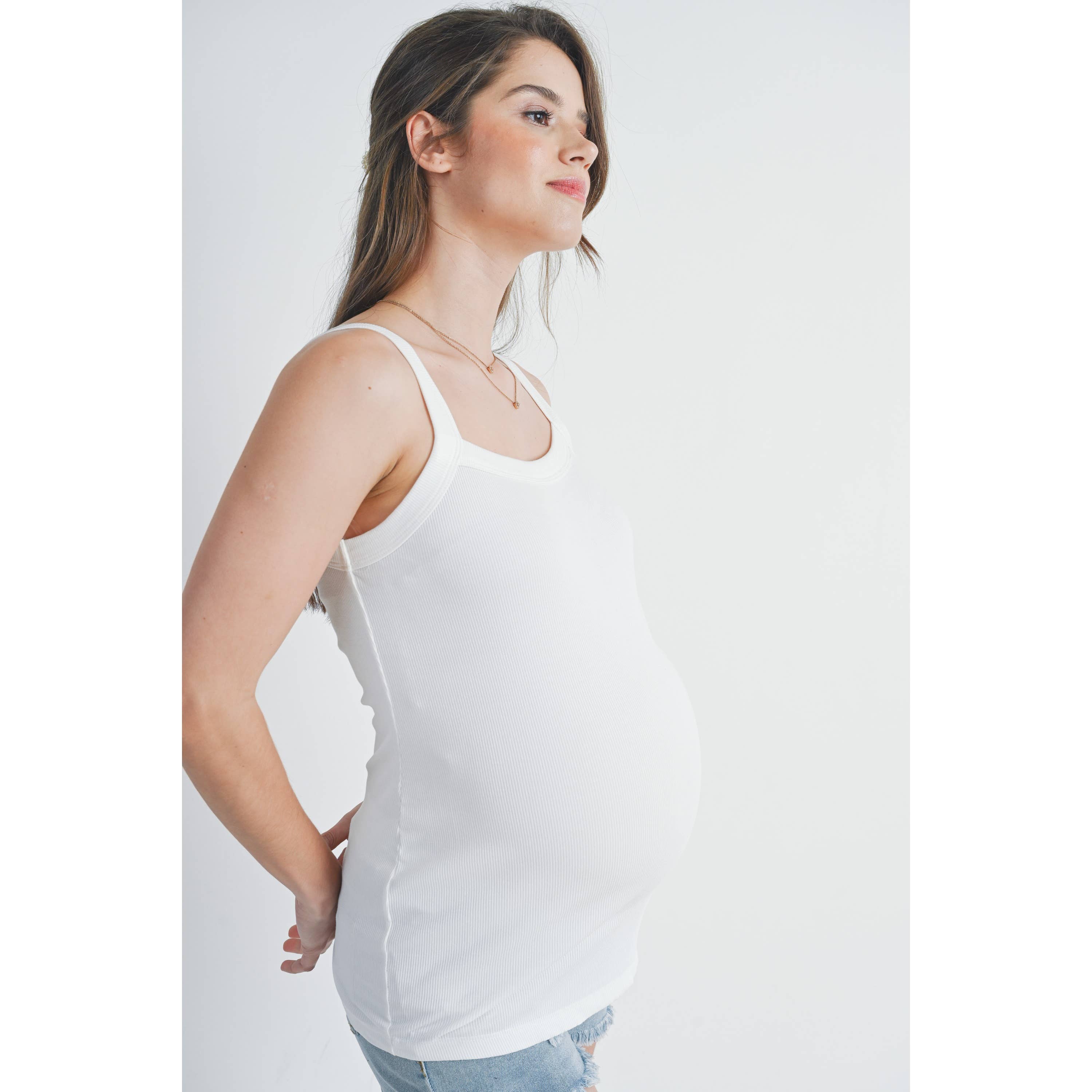 Ribbed Scoop Neck Maternity Solid Tank Top