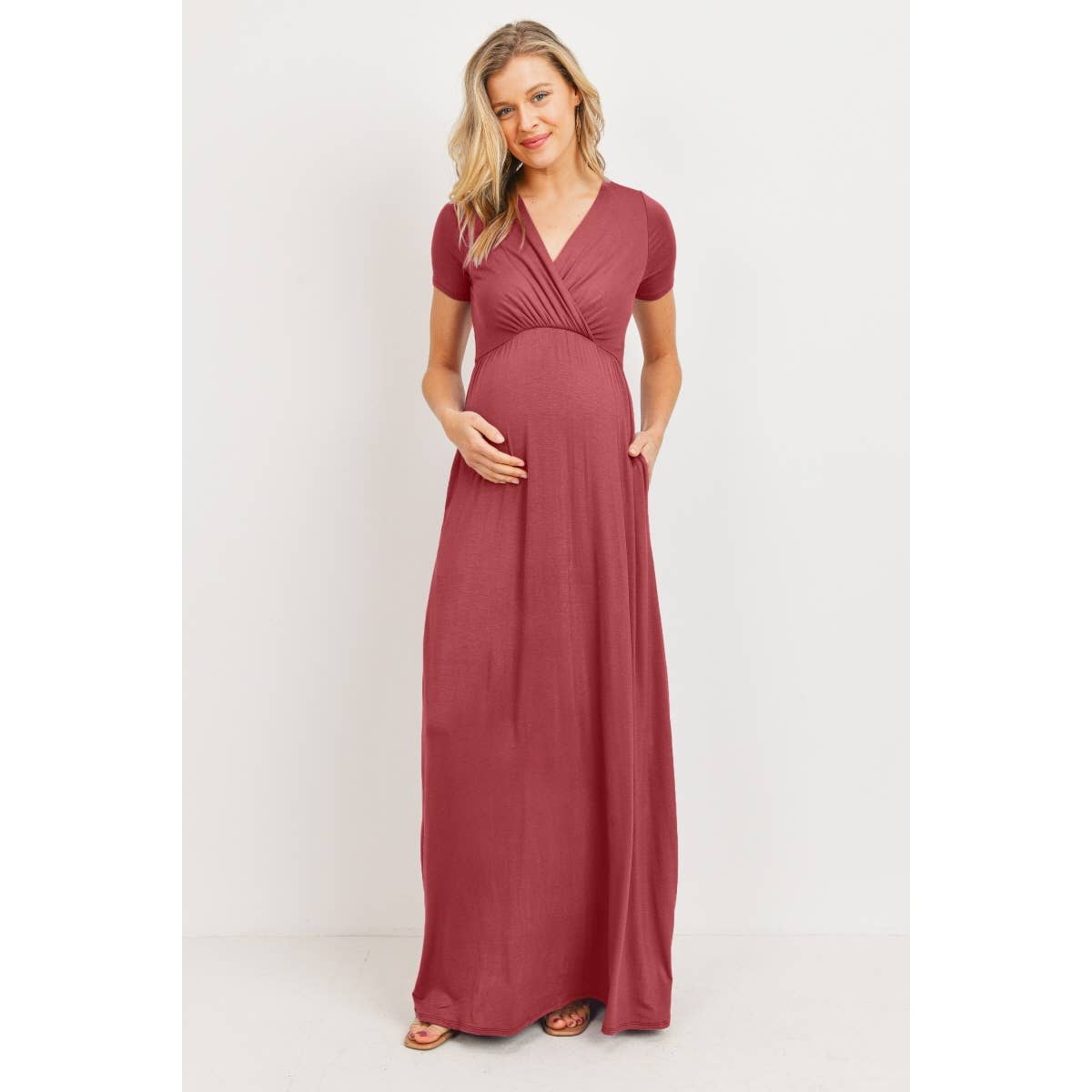 Surplice Maternity Nursing Short Sleeve Maxi Dress