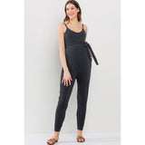 Sleeveless Belted Maternity Knit Jumpsuit