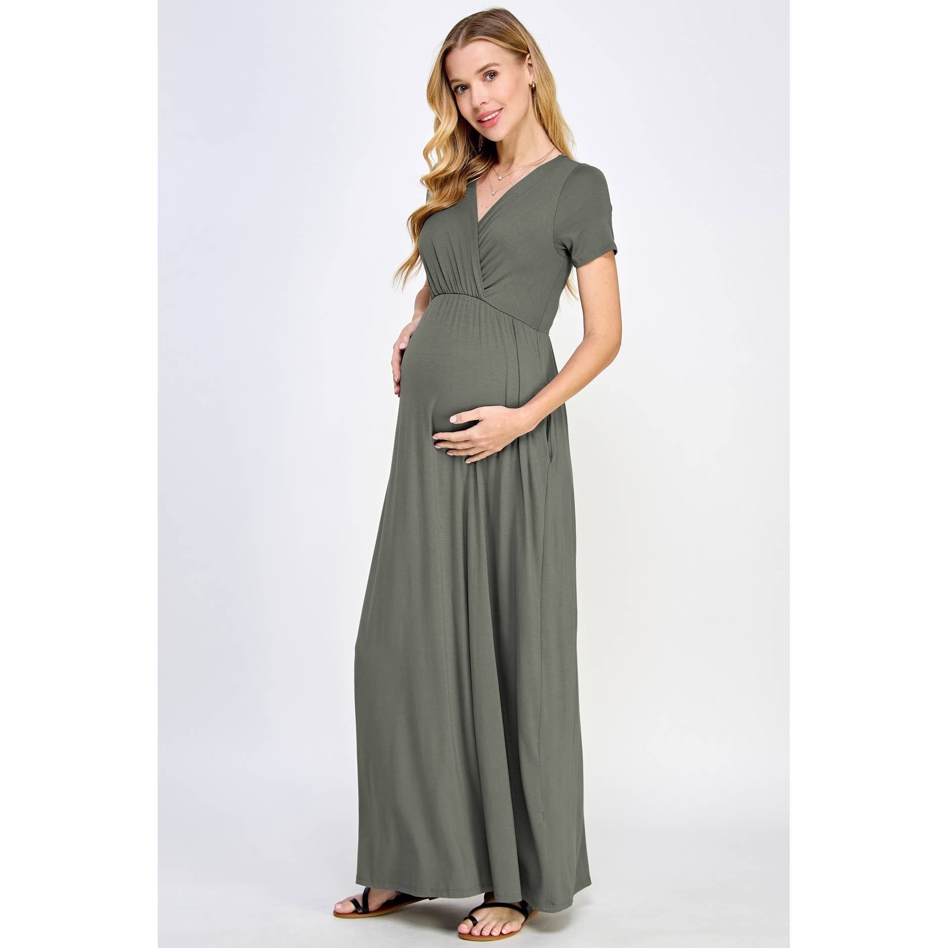 Surplice Maternity Nursing Short Sleeve Maxi Dress