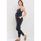 Sleeveless Belted Maternity Knit Jumpsuit