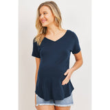 V-Neck Open Back Short Sleeve Maternity T-Shirt