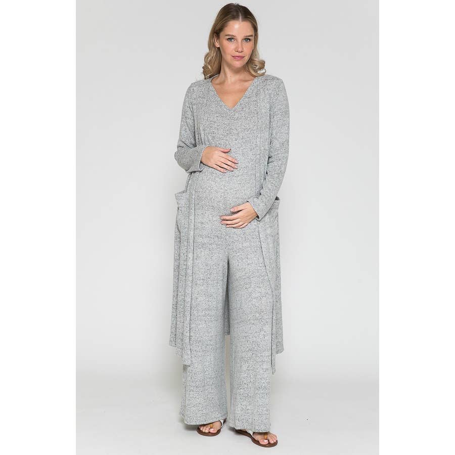 Maternity V-Neck Wide Maxi Jumpsuit & Long Maxi Cardigan Set