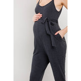 Sleeveless Belted Maternity Knit Jumpsuit