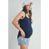 Ribbed Scoop Neck Maternity Solid Tank Top