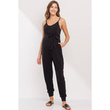 Sleeveless Belted Maternity Knit Jumpsuit