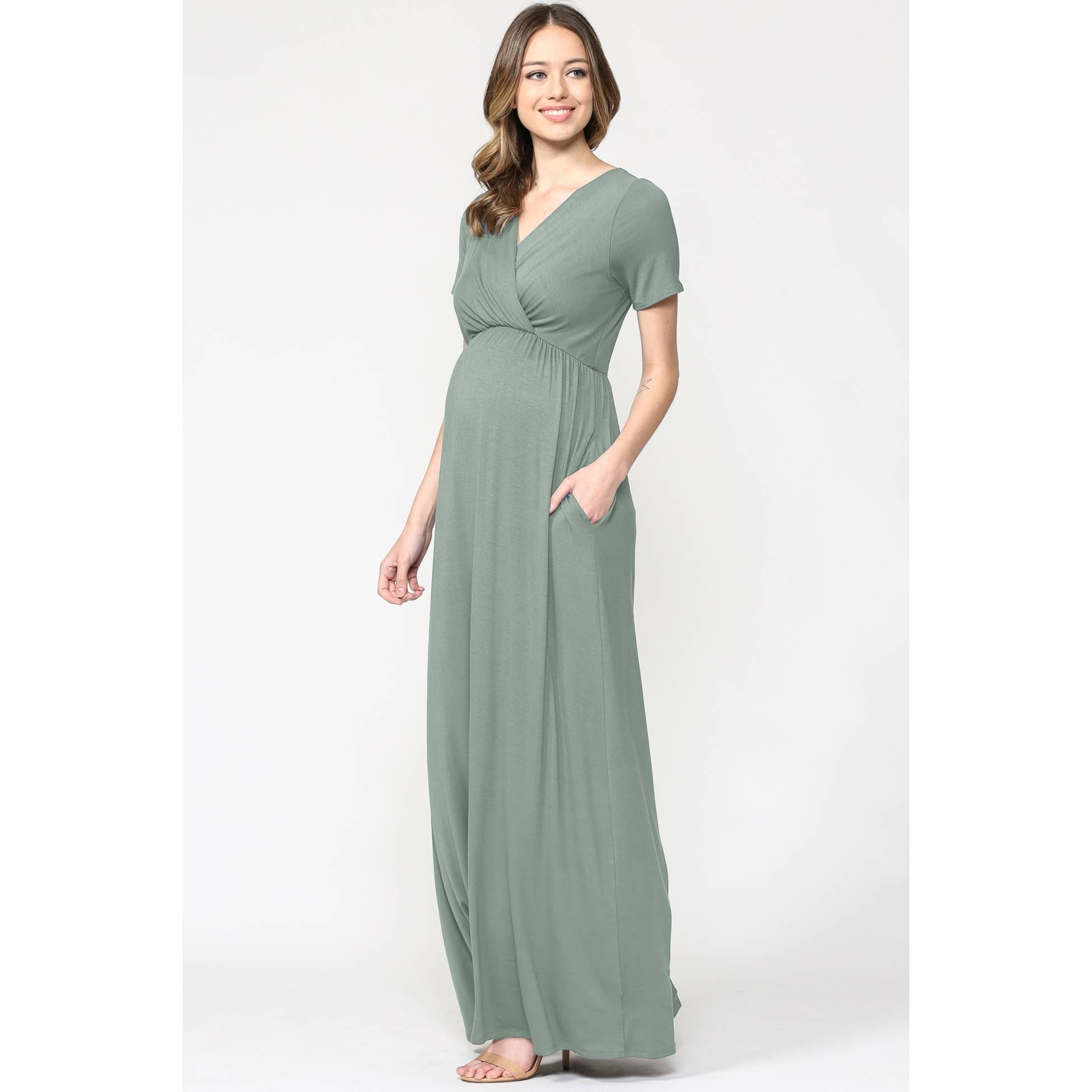 Surplice Maternity Nursing Short Sleeve Maxi Dress