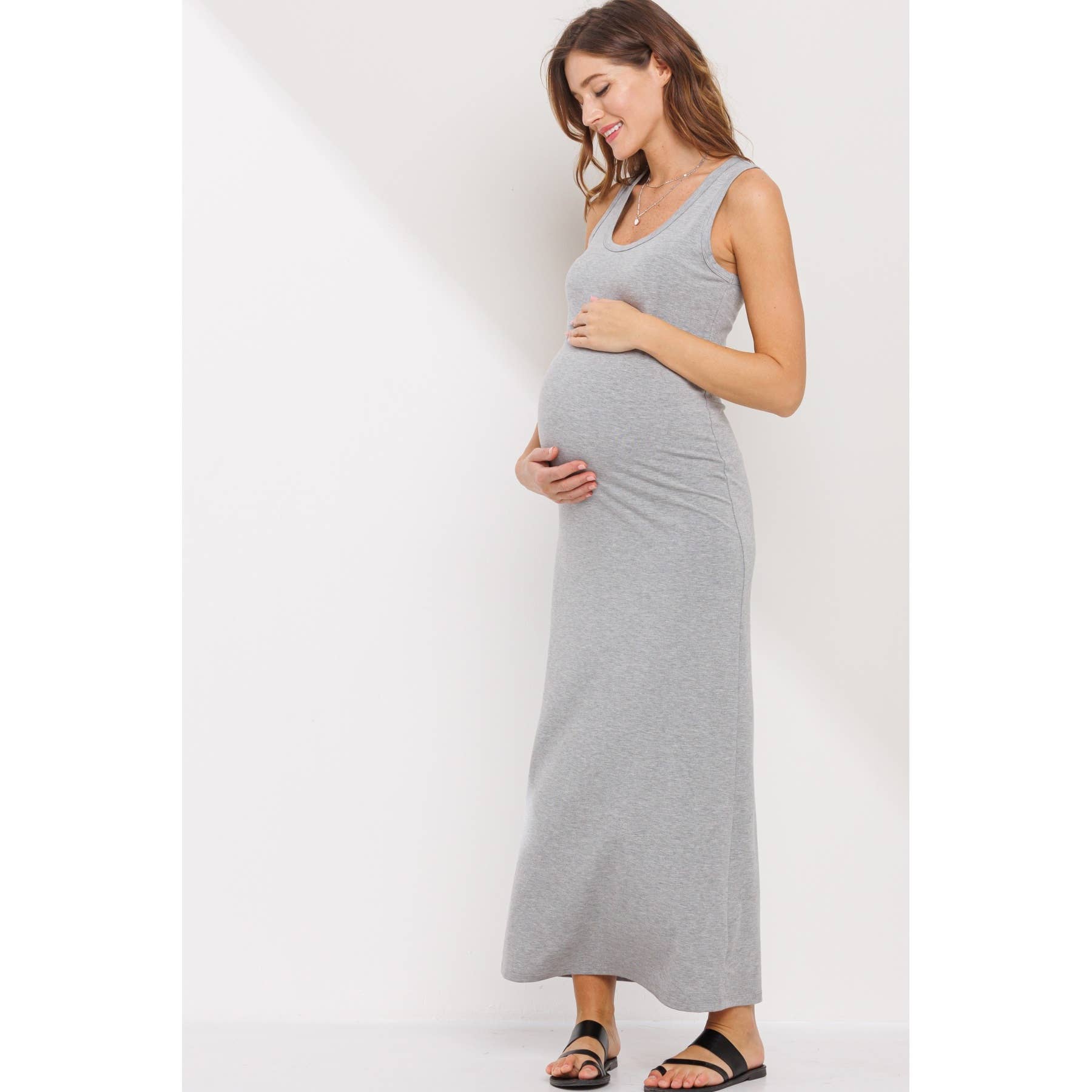 Scoop Neck Maternity Jersey Tank Top Maxi Dress