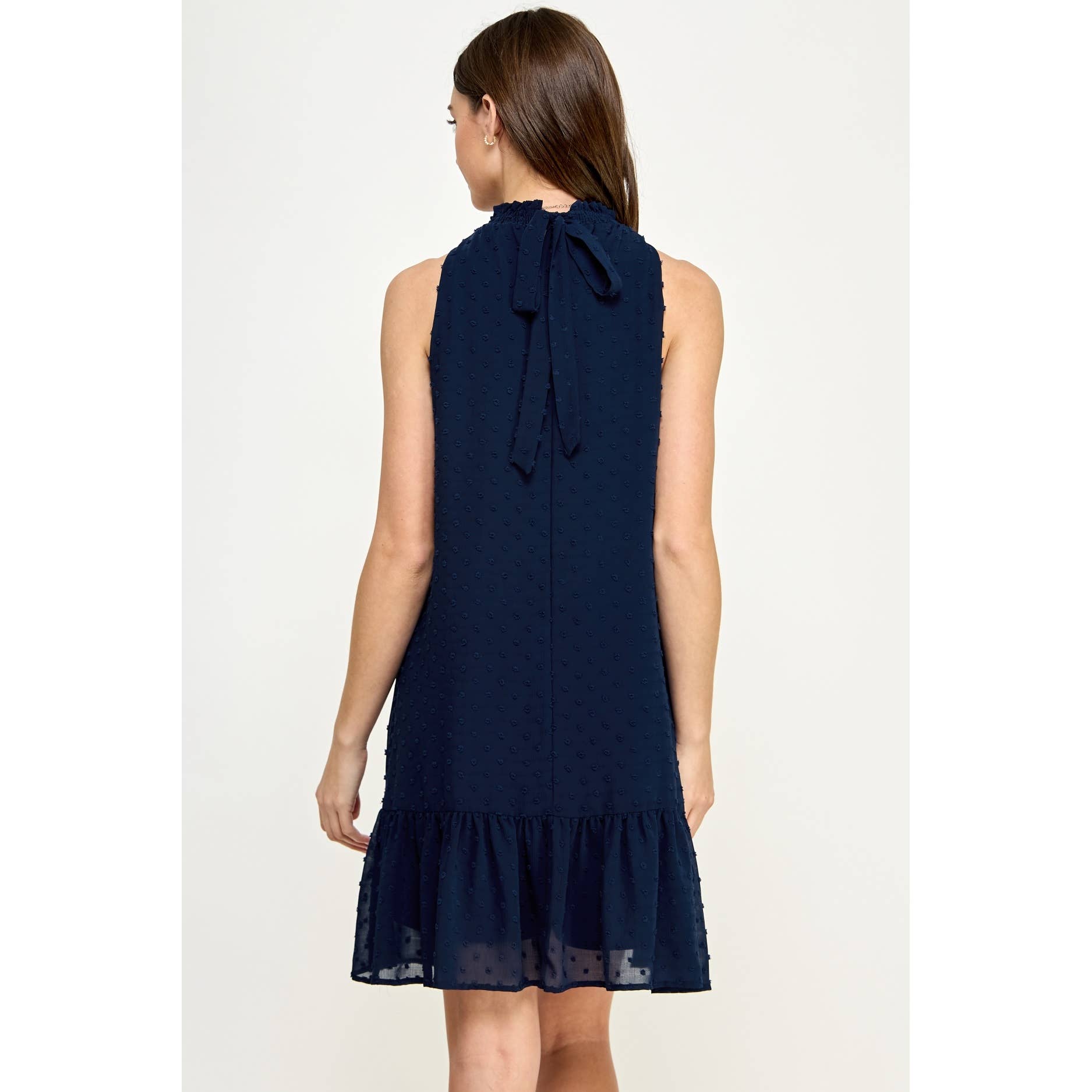 Mock Neck Swiss Dot Ruffled Maternity Dress