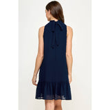 Mock Neck Swiss Dot Ruffled Maternity Dress