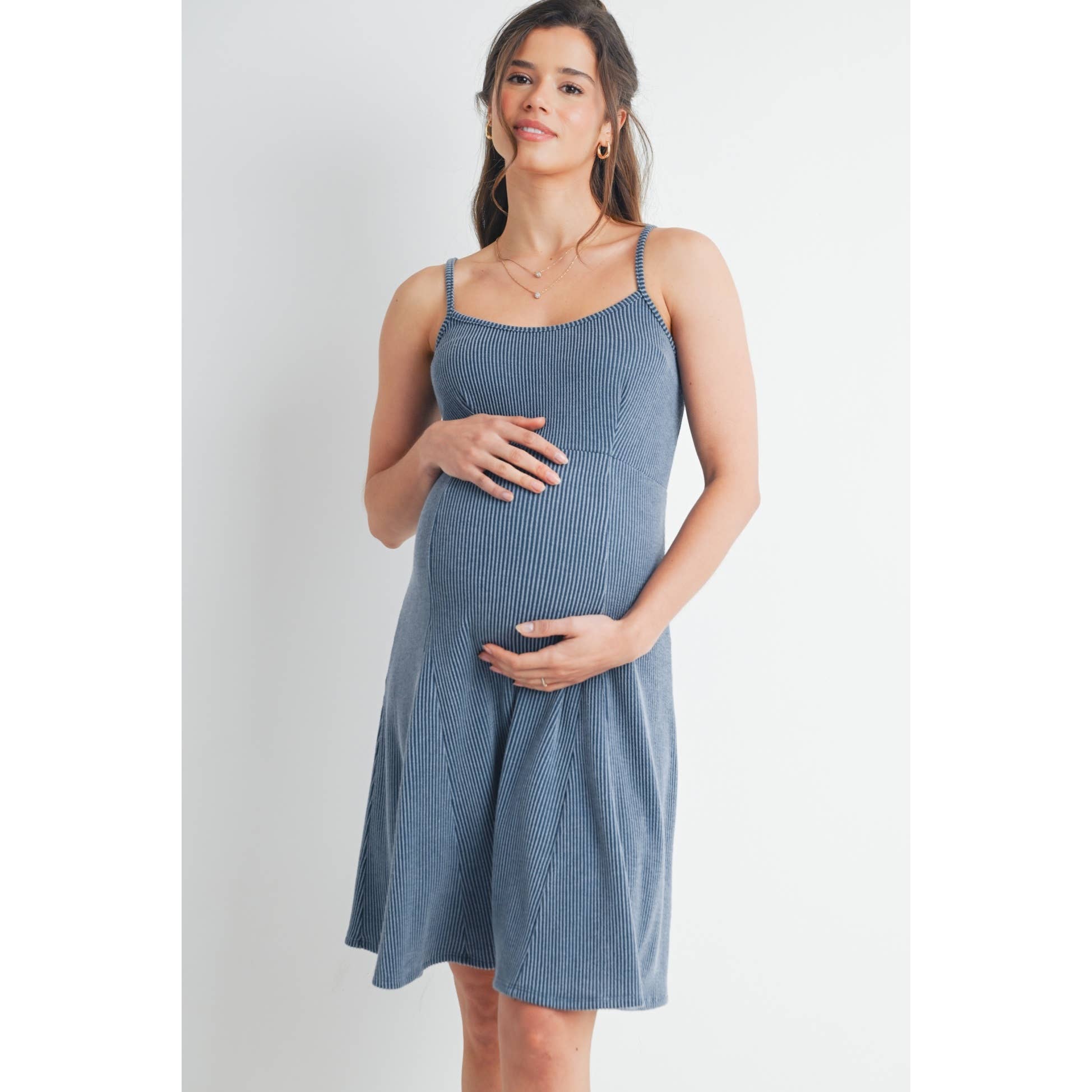 Ribbed Sleeveless Maternity Skater Dress