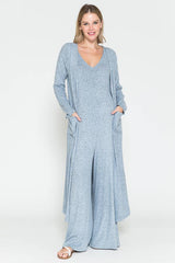 Maternity V-Neck Wide Maxi Jumpsuit & Long Maxi Cardigan Set
