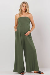 Strapless Tube Maternity Wide-leg Jumpsuit