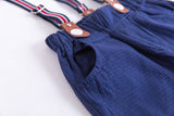 Navy Classic Boy Cotton Chino Long Pants with Suspenders