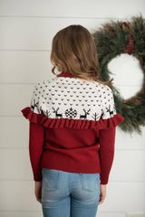 Kids Dark Red Burgundy Ruffle Yolk Sweater