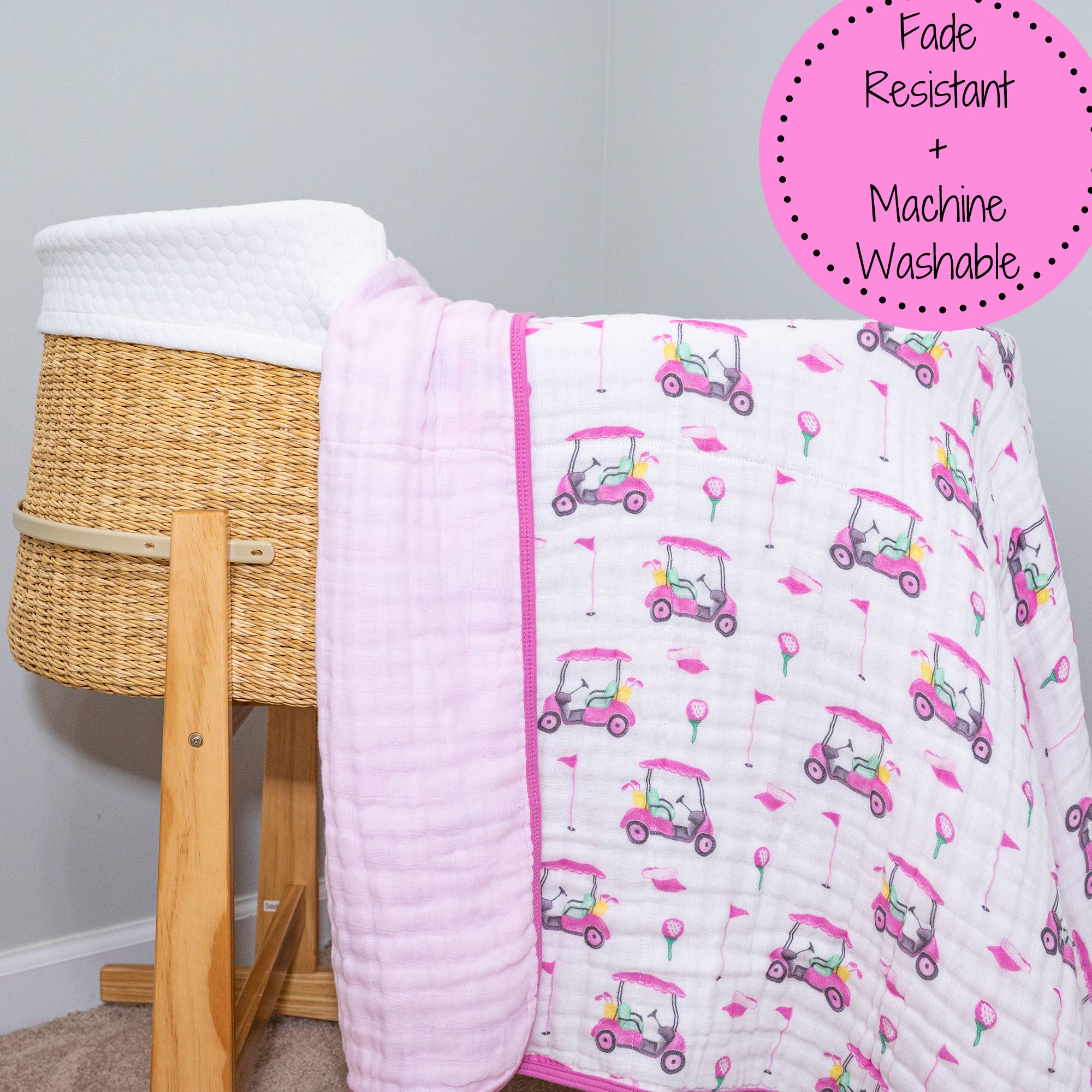 Pink Golf Toddler 100% Cotton Muslin Blanket