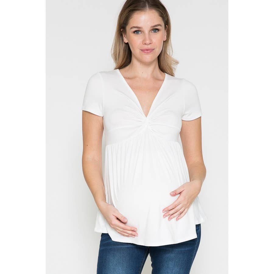 Maternity V-Neck Front Twist Solid Spring Basic Top