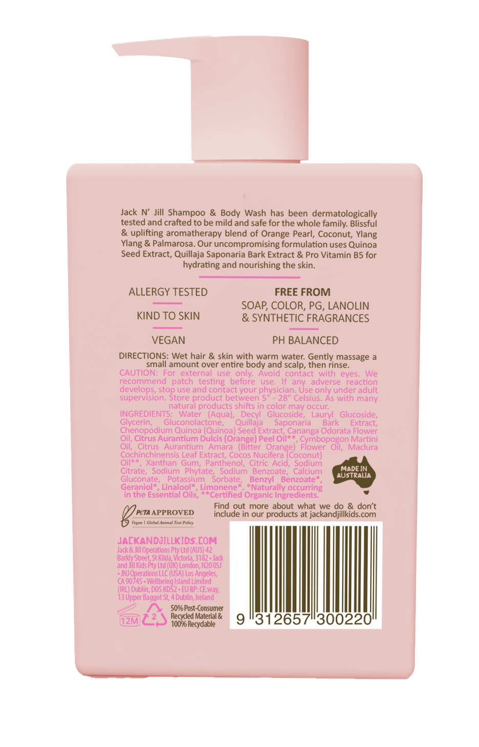 Jack N' Jill Shampoo & Body Wash - Natural 300mL