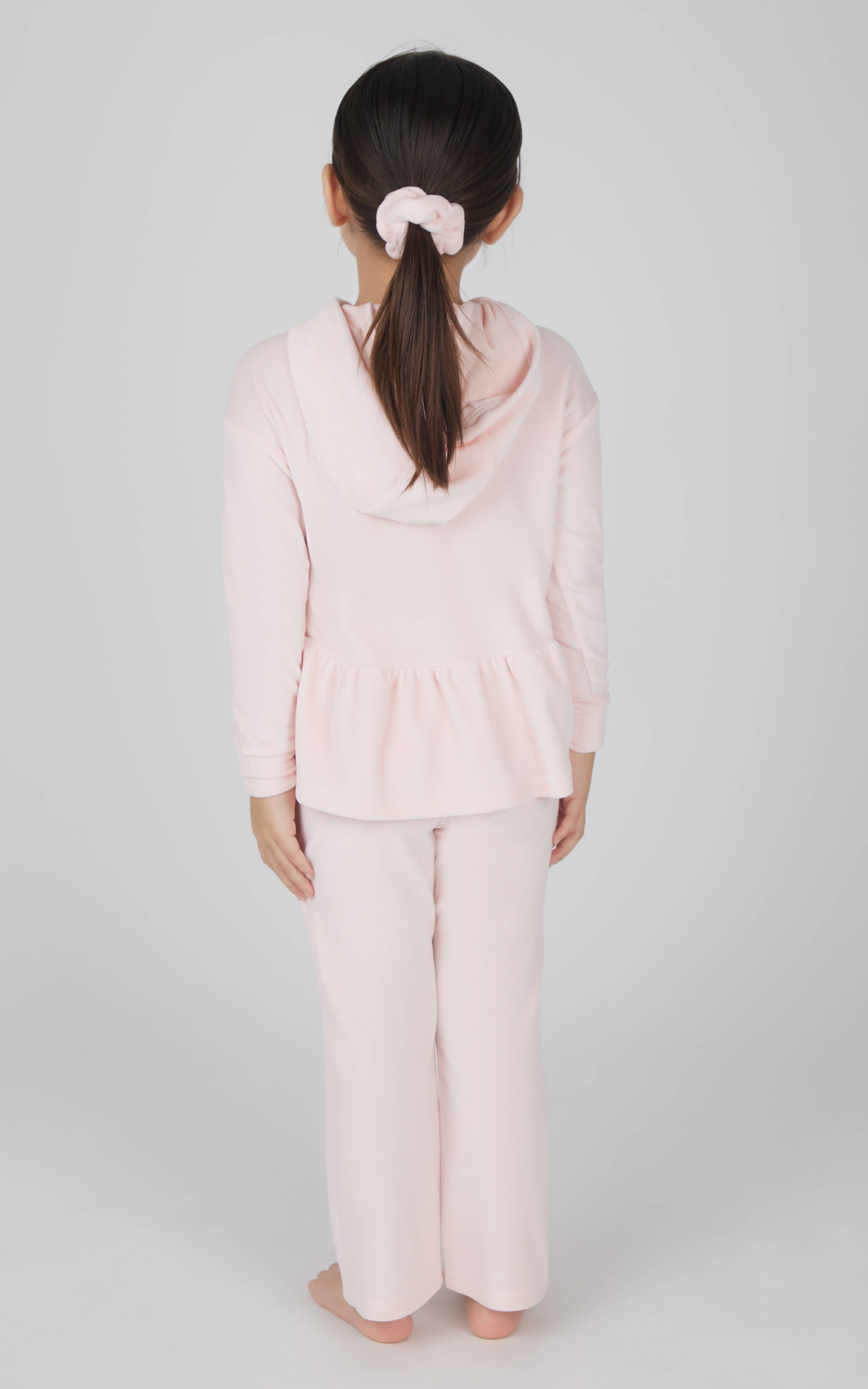 Toddler Girl Velour Hoodie Jacket, Flare Pant, Scrunchie Set