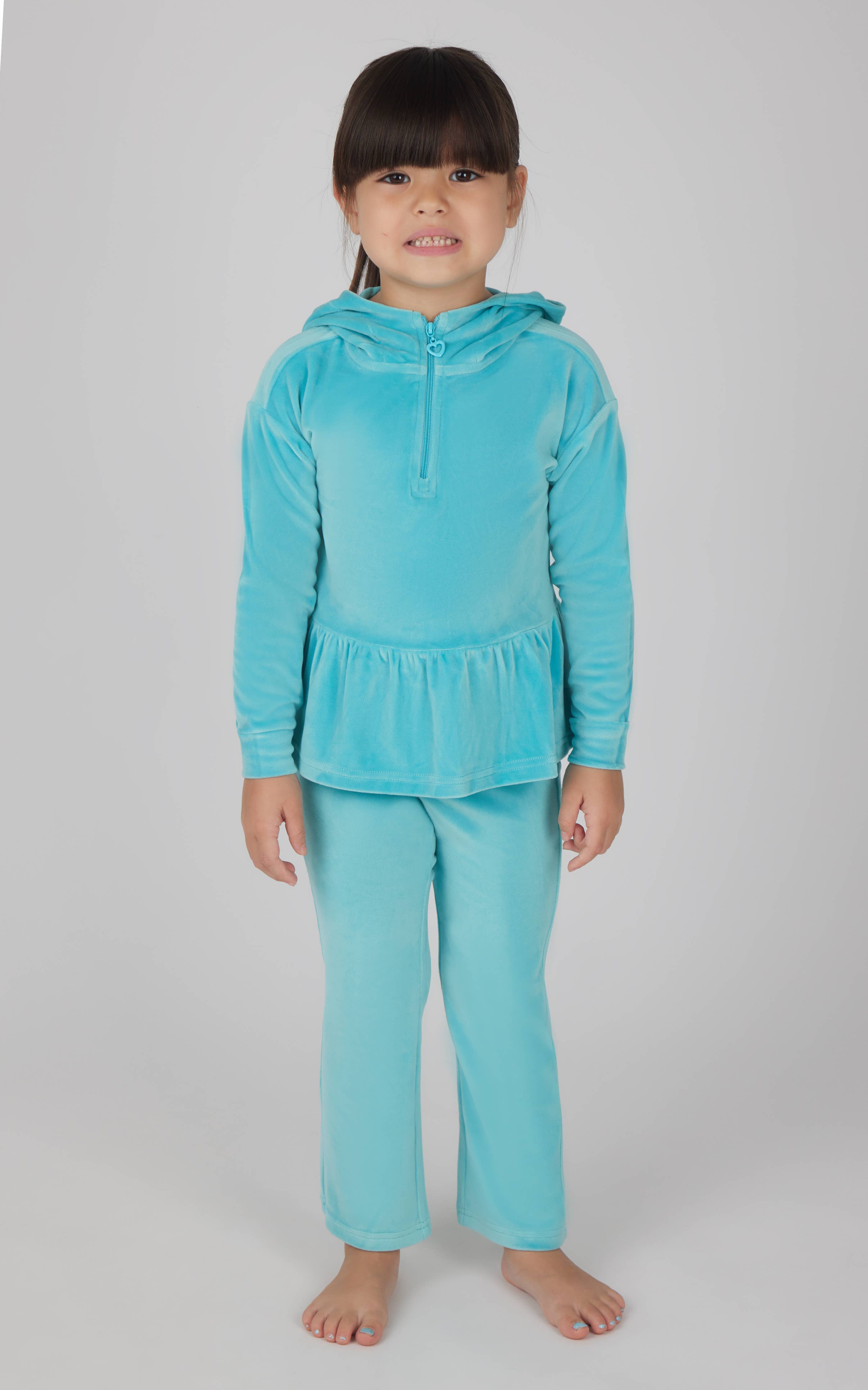 Toddler Girl Velour Hoodie Jacket, Flare Pant, Scrunchie Set