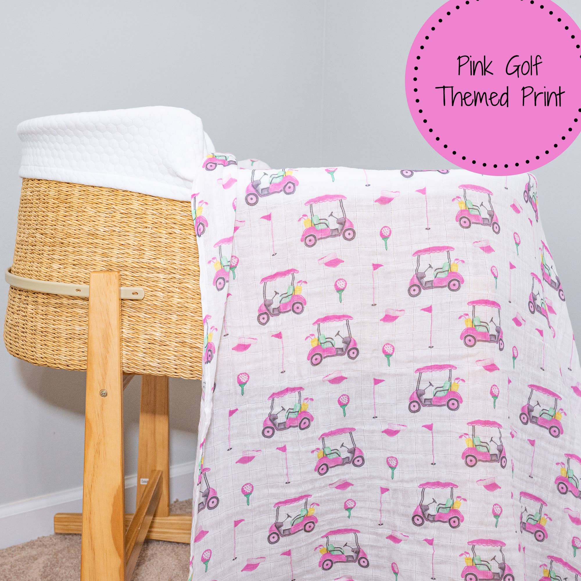 Pink Golf Baby 100% Cotton Muslin Swaddle Blanket 47"x47"