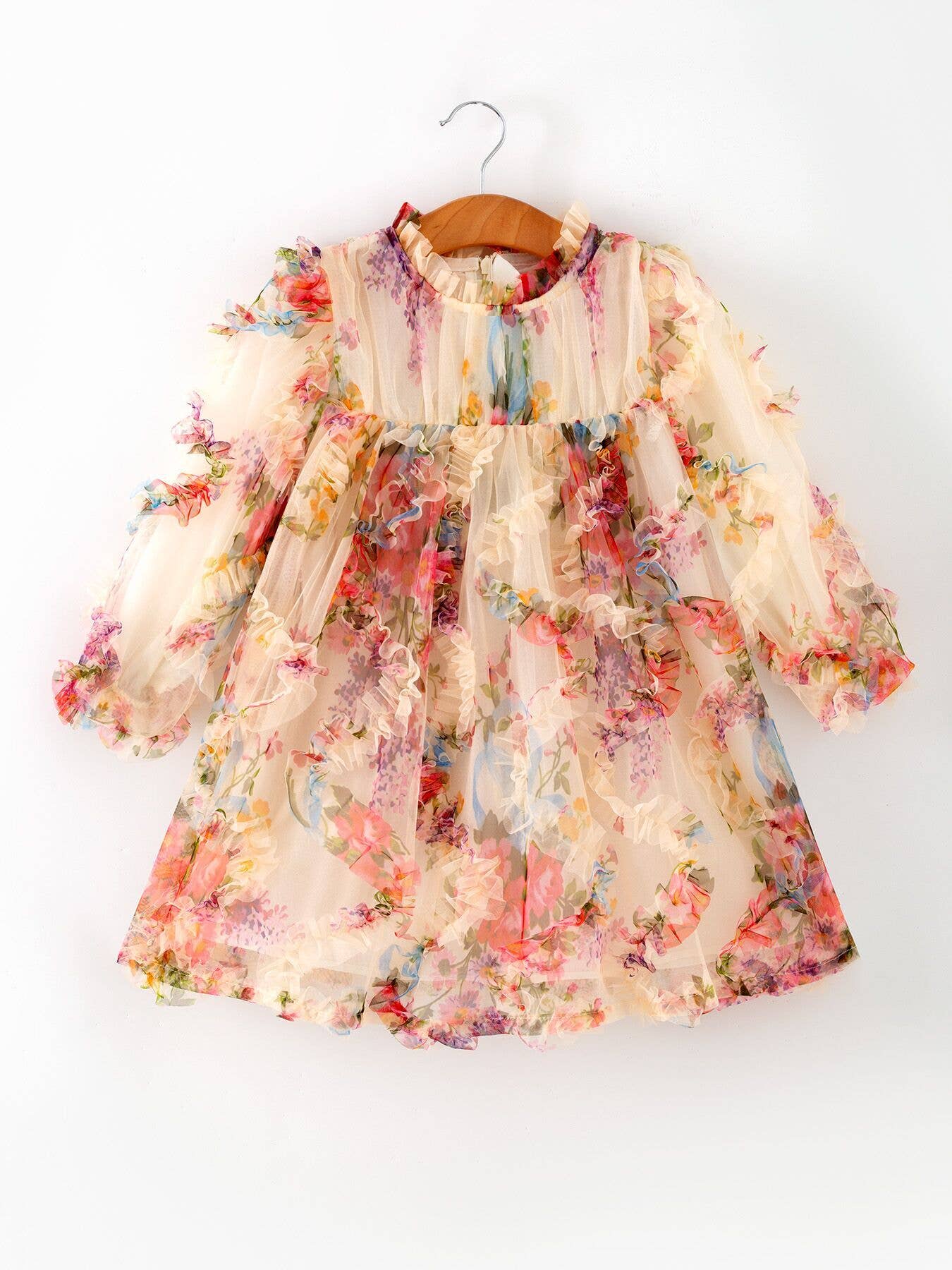 Pastel Flower Ruffle Layered Girls Dress