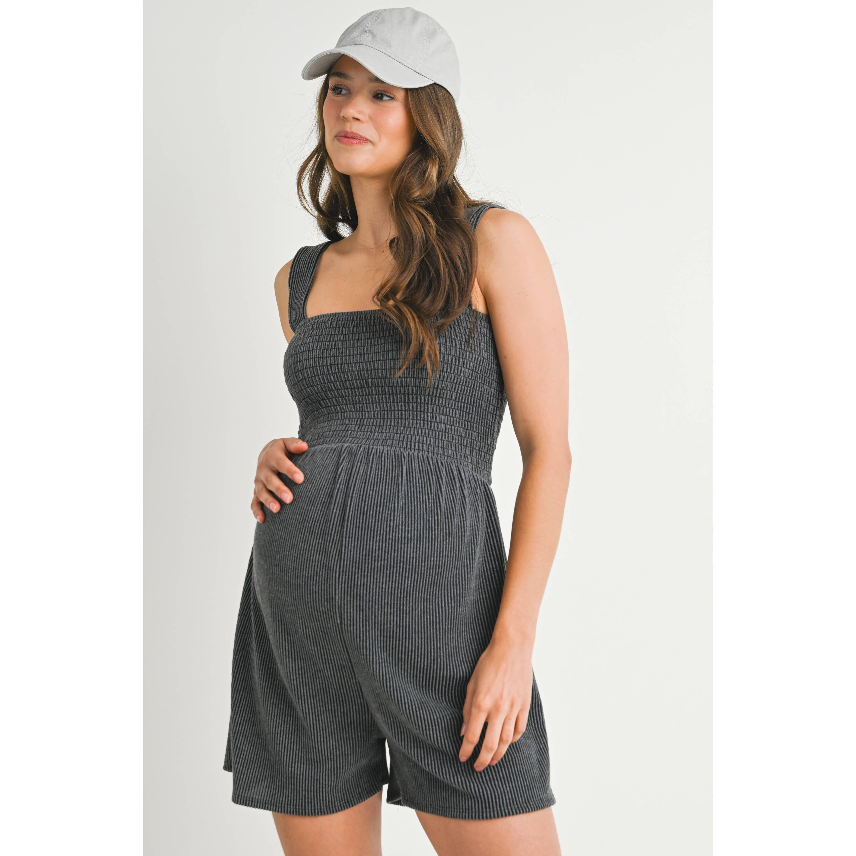 Ribbed Smocked Maternity Romper