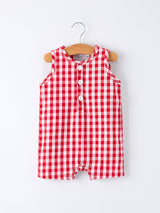 Summer Plaid Smocked Ruffle Boys Romper Sibling Outfits
