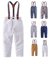 Navy Classic Boy Cotton Chino Long Pants with Suspenders