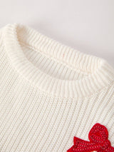 Girls Bow Sequins Pullover Sweater