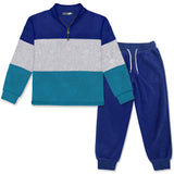 Cobalt & Gray Heather Polar Fleece Color Block Quarter-Zip Pullover & Joggers