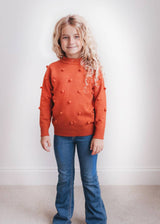 Kids Rust Pom Pom Winter Crew Neck Sweater