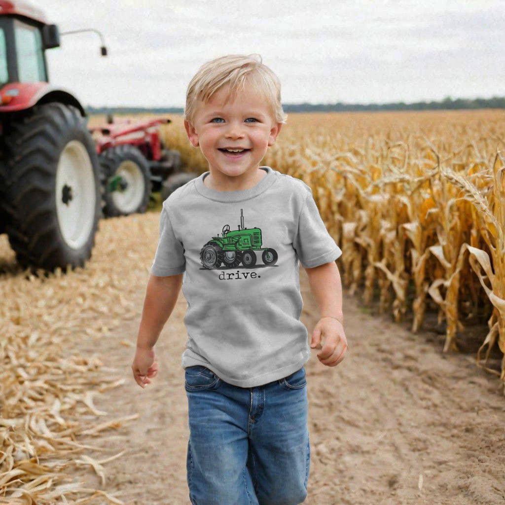 "Drive" Green Tractor Farm Kids & "Drive" Red Tractor Tee in Beige