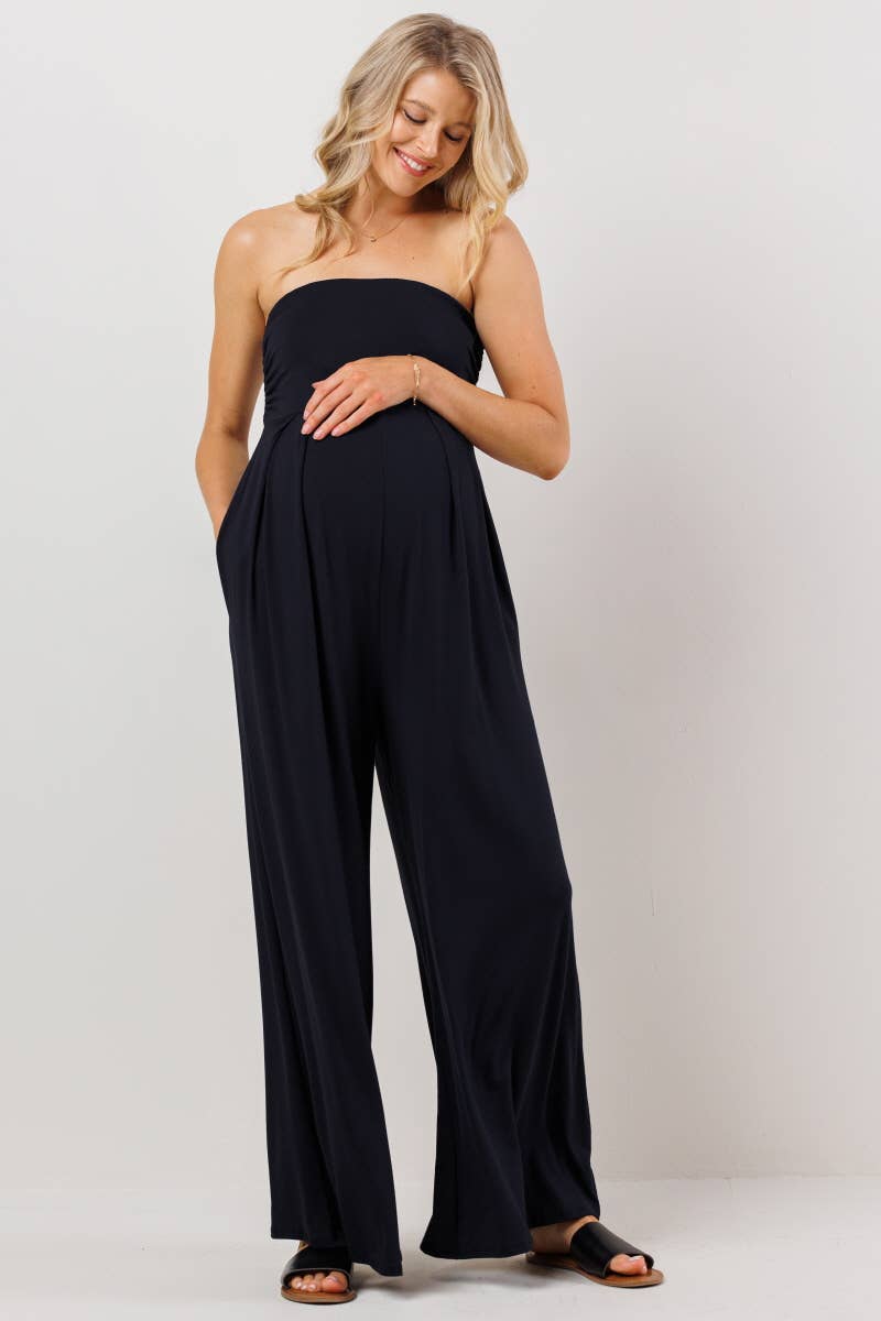 Strapless Tube Maternity Wide-leg Jumpsuit