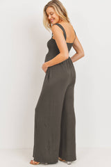 Sleeveless Smocked Maternity Wide-Leg Jumpsuit