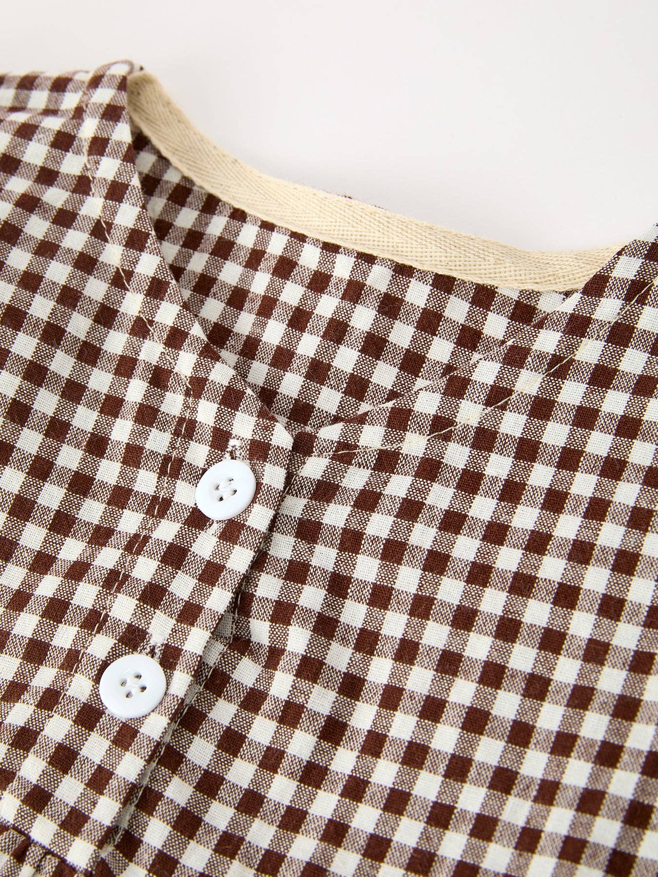 Gingham Baby Romper with Long Sleeve Puff Design