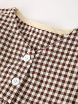 Gingham Baby Romper with Long Sleeve Puff Design