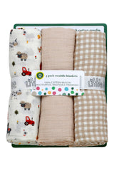 Little Me | 3PCK Swaddle Blankets Farm Design