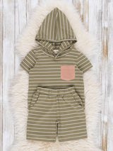 Green Striped Pocket Hoodie Outfit